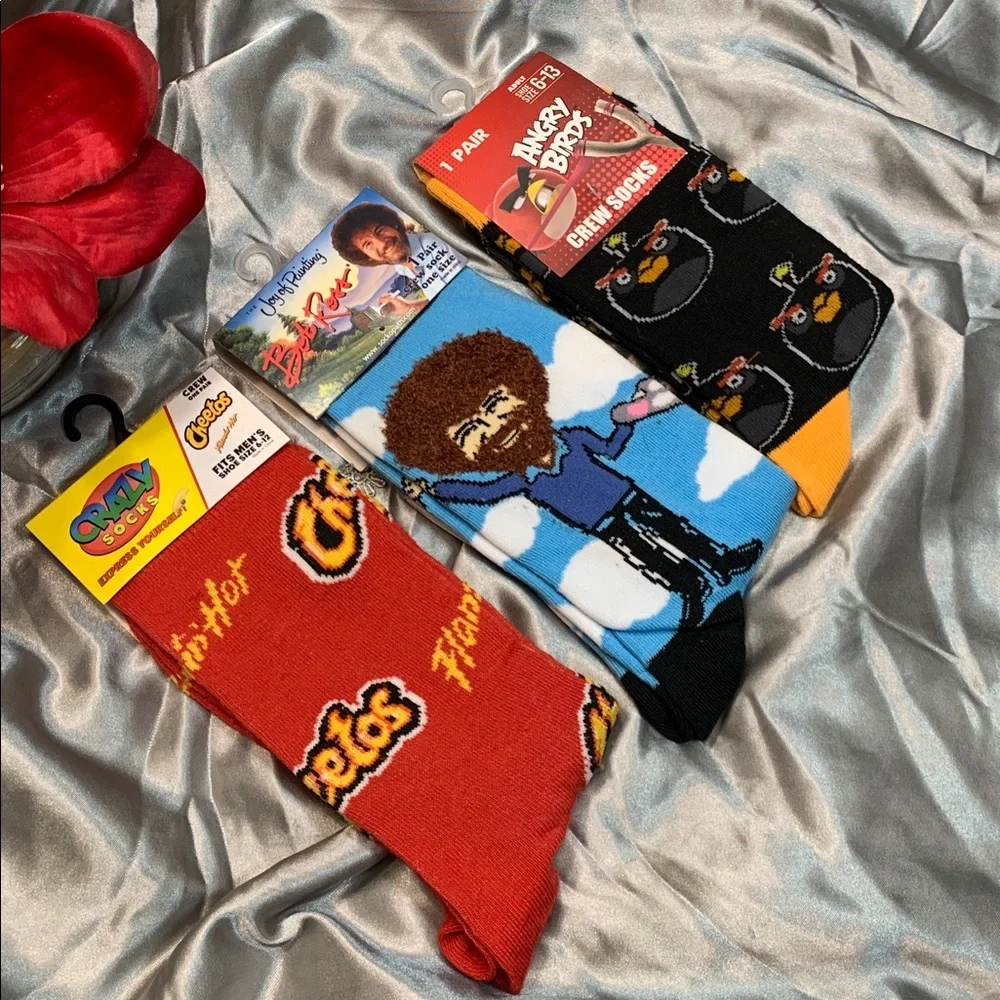 🌹UNISEX FUN SOCKS • CHEETOS Flamin' Hot • ANGRY BIRDS • BOB ROSS • NWT